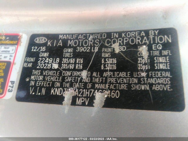 KIA Soul Base 2017 KNDJN2A21H7462460 Image 9