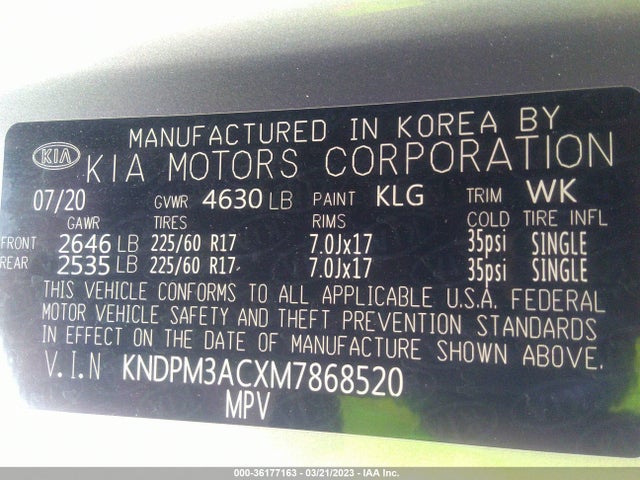 2021 KIA SPORTAGE LX VIN: KNDPM3ACXM7868520