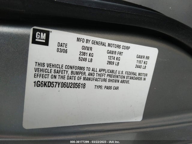 1G6KD57Y06U205618 Cadillac Dts W/1sd