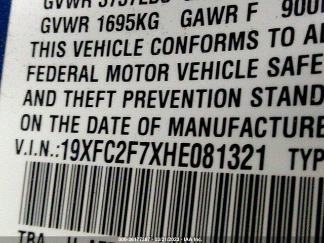 Honda Civic Sedan Ex 2017 19XFC2F7XHE081321 Image 9
