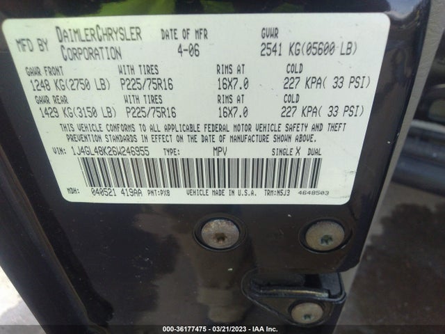 2006 JEEP LIBERTY SPORT VIN: 1J4GL48K26W246955