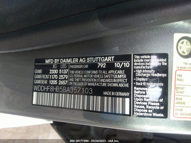 2011 MERCEDES-BENZ E-CLASS E 350 VIN: WDDHF8HB5BA357103