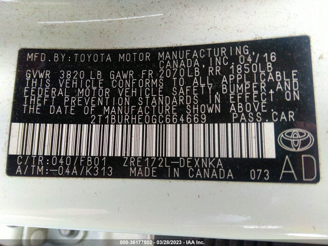 Toyota Corolla L/le/s/s Plus/le Plus 2016 2T1BURHE0GC664669 Image 9