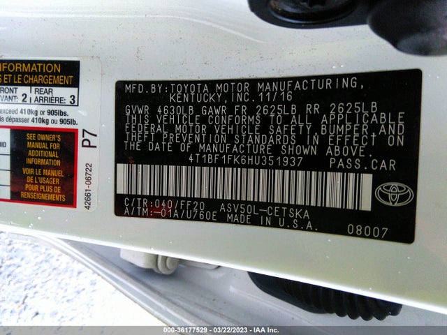 Toyota CAMRY SE 2017 4T1BF1FK6HU351937 Image 10