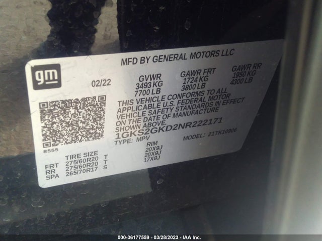 2022 GMC Yukon XL, VIN: 1GKS2GKD2NR222171
