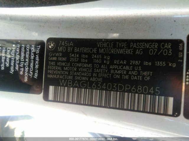 2003 BMW 7 SERIES WBAGL63403DP68045 Photo 8