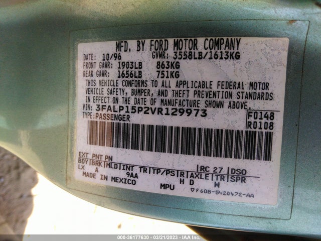1997 FORD ESCORT LX VIN: 3FALP15P2VR129973