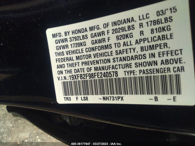 Honda Civic Sedan Ex-l 2015 19XFB2F98FE240578 Image 10