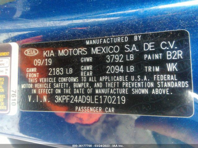 3KPF24AD9LE170219 KIA Forte Lxs