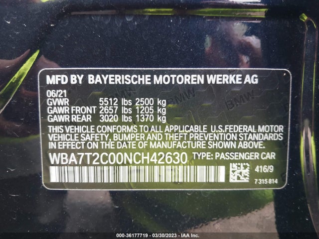 BMW 7 Series 740i 2022 аукцион фото