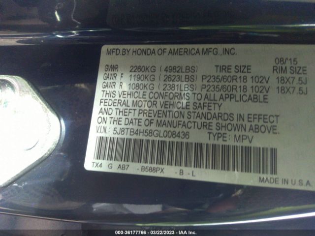 5J8TB4H58GL008436 Acura Rdx Tech Pkg/tech