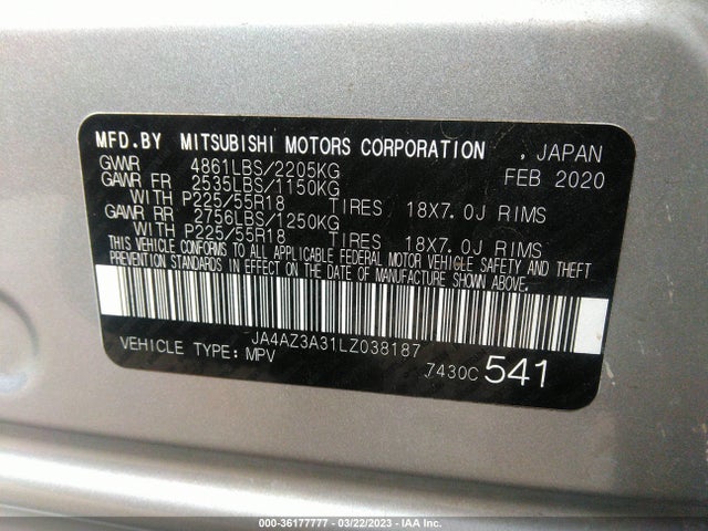 JA4AZ3A31LZ038187 Mitsubishi Outlander Es/se/sel/le/sp