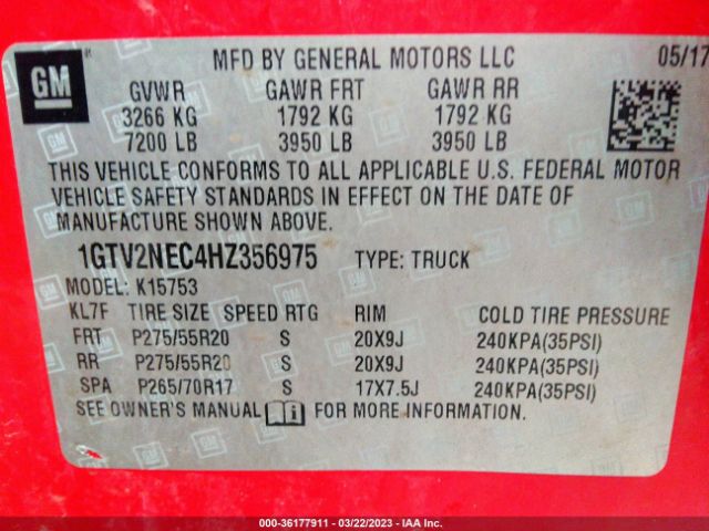 1GTV2NEC4HZ356975 GMC Sierra 1500 Slt