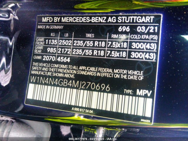 W1N4N4GB4MJ270696 Mercedes-Benz Gla Gla 250