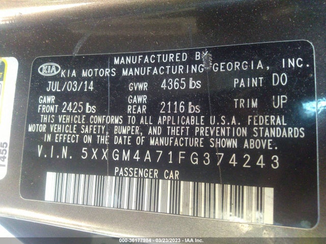 KIA Optima Lx 2015 5XXGM4A71FG374243 Image 10