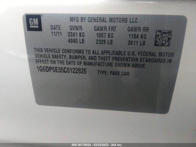 2012 CADILLAC CTS SEDAN PREMIUM VIN: 1G6DP5E35C0122826