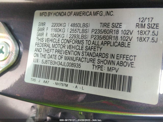 2018 Acura RDX, VIN: 5J8TB3H34JL008935