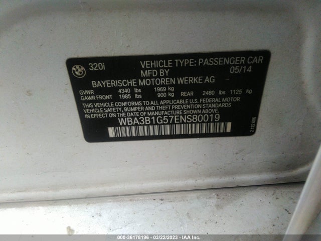 BMW 3 Series 320i 2014 WBA3B1G57ENS80019 Image 9