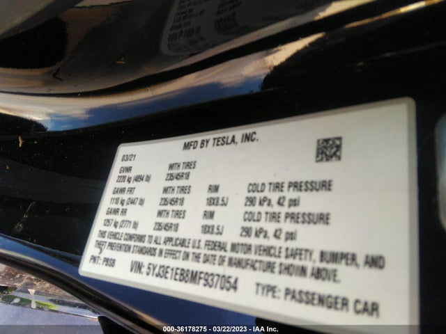 Tesla Model 3 Long Range 2021 5YJ3E1EB8MF937054 Image 11
