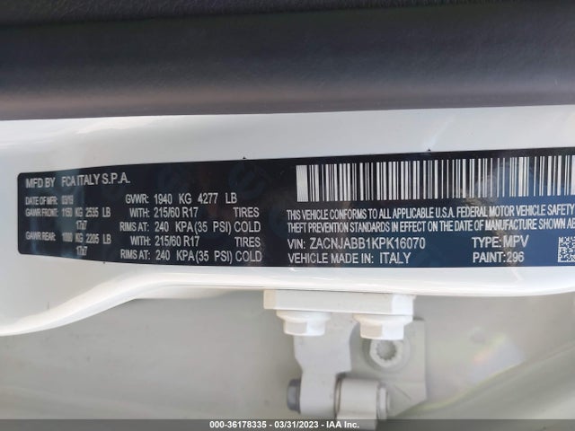 ZACNJABB1KPK16070 Jeep Renegade Altitude