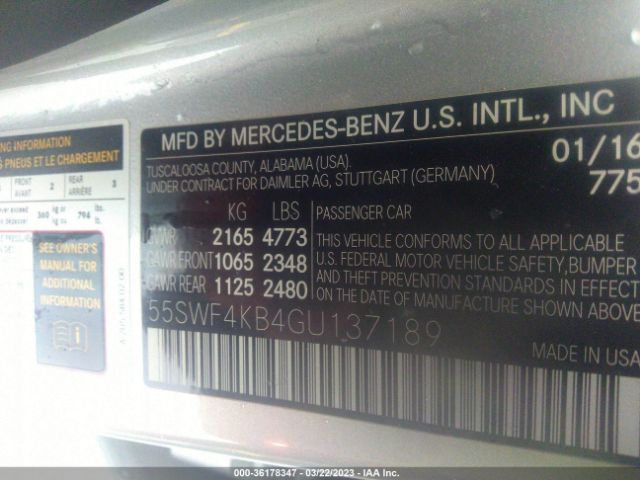 55SWF4KB4GU137189 Mercedes-Benz C-class C 300