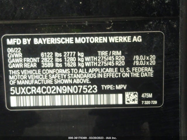 BMW X5 Sdrive40i 2022 5UXCR4C02N9N07523 Image 9