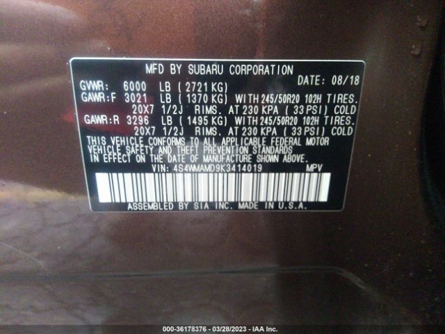 4S4WMAMD9K3414019 Subaru Ascent Limited