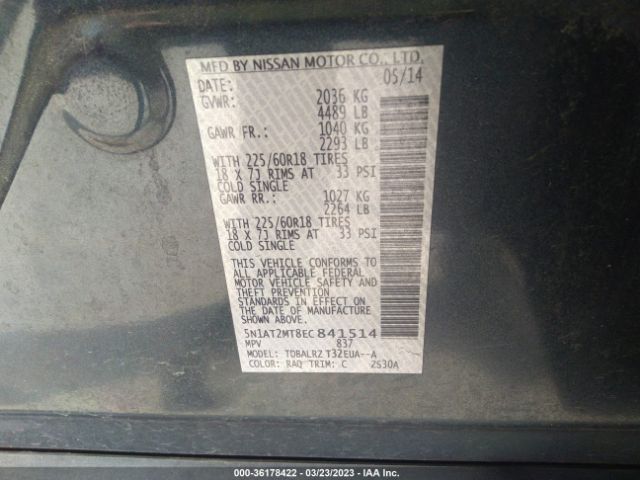 5N1AT2MT8EC841514 Nissan Rogue Sl