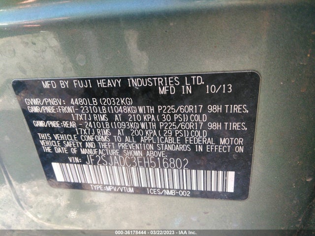JF2SJADC3EH516802 Subaru Forester 2.5i Premium