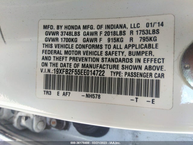 Honda Civic Sedan Lx 2014 19XFB2F55EE014722 Image 9