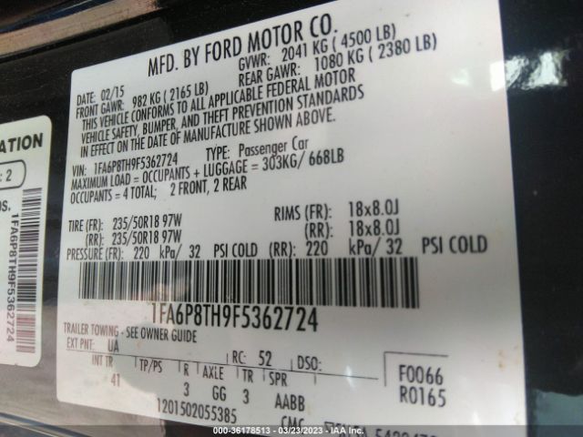 1FA6P8TH9F5362724 Ford Mustang Ecoboost