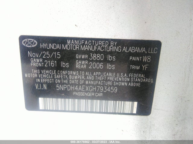 Hyundai ELANTRA SE 2016 5NPDH4AEXGH793459 Image 10