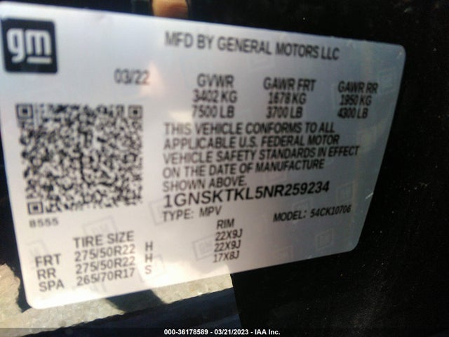 2022 Chevrolet Tahoe, VIN: 1GNSKTKL5NR259234