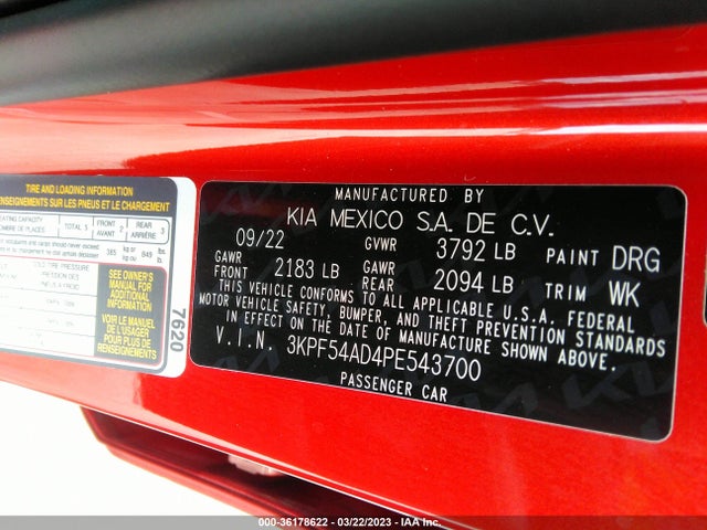 2023 KIA FORTE GT LINE VIN: 3KPF54AD4PE543700