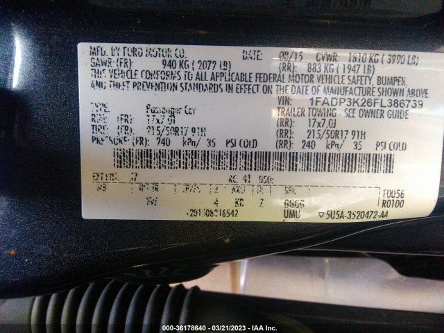 2015 Ford Focus, VIN: 1FADP3K26FL386739