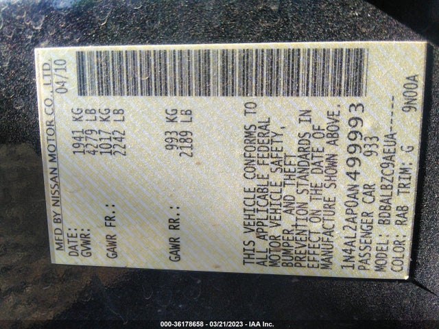 2010 NISSAN ALTIMA 2.5 S VIN: 1N4AL2AP0AN499993
