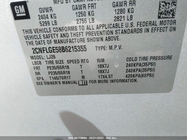 2011 CHEVROLET EQUINOX LTZ VIN: 2CNFLGE58B6215355
