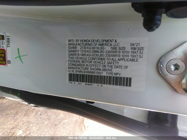 2022 HONDA ODYSSEY ELITE VIN: 5FNRL6H99NB010927