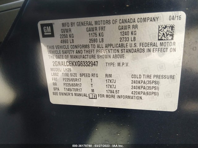 Chevrolet EQUINOX LT 2016 2GNALCEKXG6332947 Image 11