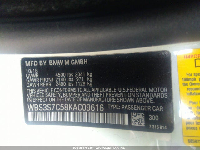 2019 BMW M4, VIN: WBS3S7C58KAC09616