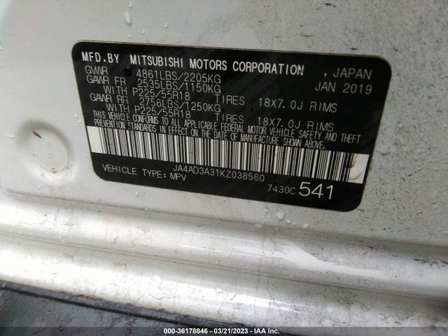 JA4AD3A31KZ038560 Mitsubishi Outlander Se/sel/le