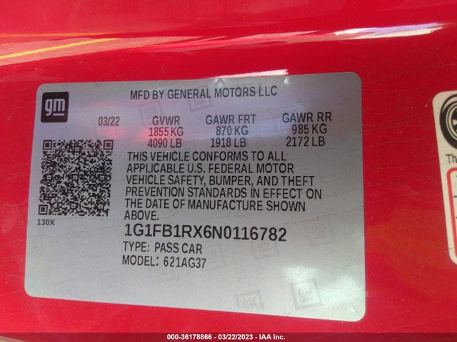 Chevrolet Camaro 1lt 2022 1G1FB1RX6N0116782 Image 9