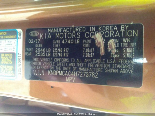 KNDPMCAC4H7273782 KIA Sportage Lx