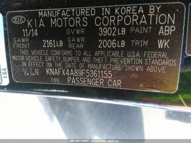 KNAFX4A89F5361155 KIA FORTE EX