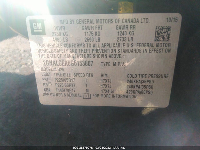Chevrolet EQUINOX LT 2016 2GNALCEK8G6153807 Image 10