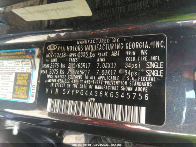 5XYPG4A36KG545756 KIA SORENTO LX