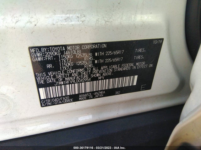 2020 TOYOTA RAV4 XLE VIN: JTMW1RFV9LD042954