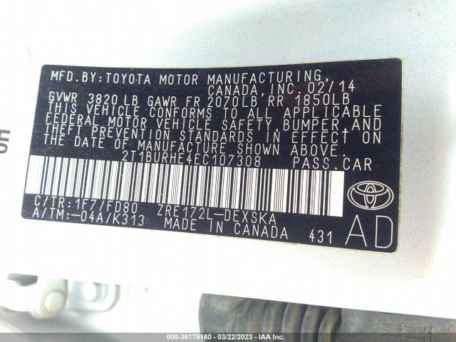 Toyota Corolla L/le/s/s Plus/le Plus 2014 2T1BURHE4EC107308 Image 10
