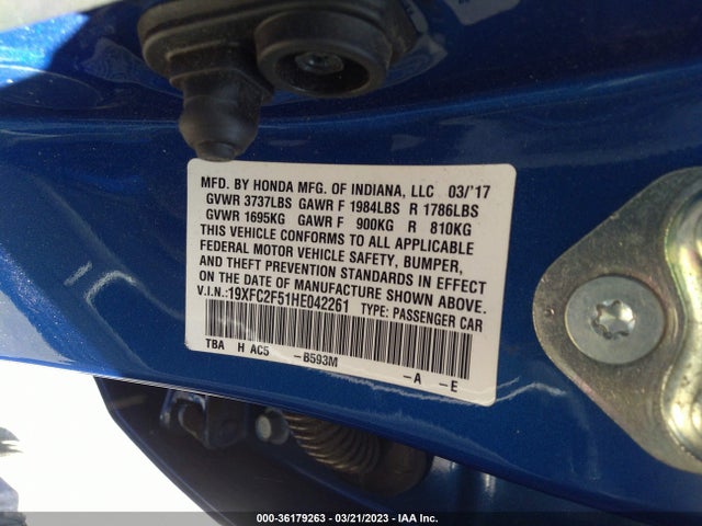 Honda Civic Sedan Lx 2017 19XFC2F51HE042261 Image 9