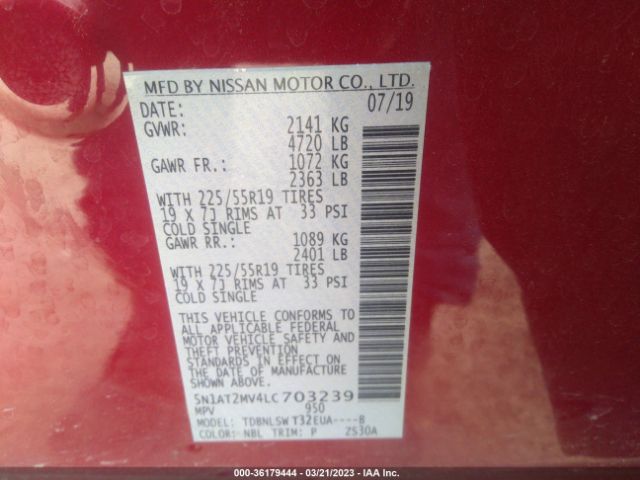 5N1AT2MV4LC703239 Nissan Rogue Sl